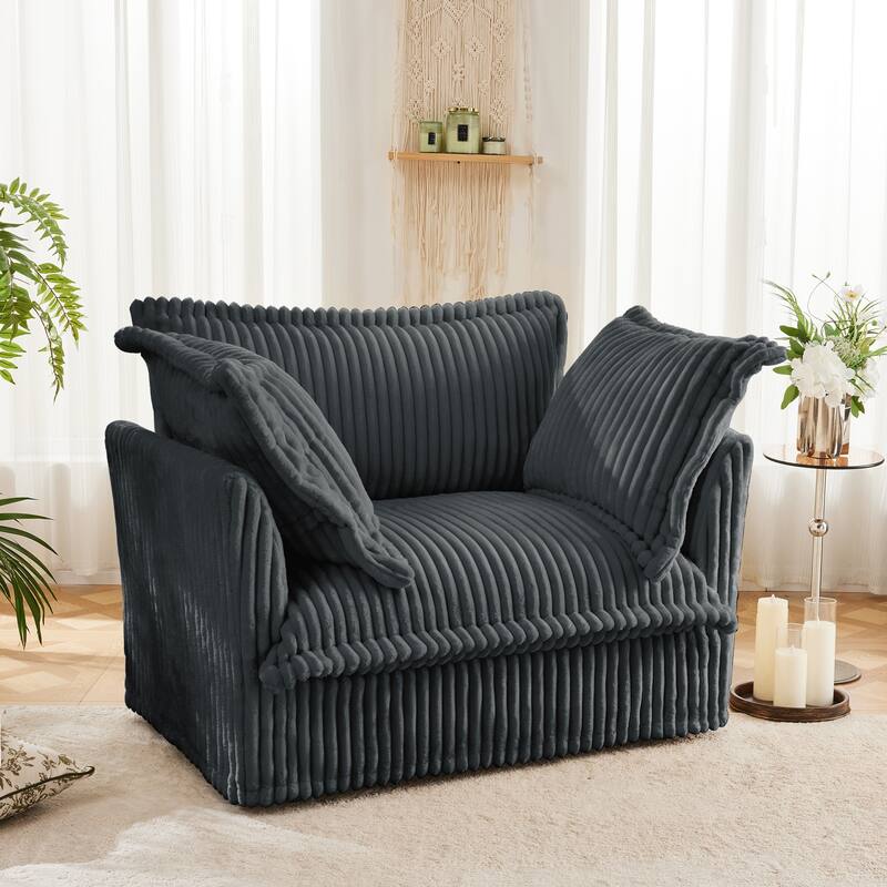 Single Corduroy Deep Seat Slipcovered Armchair wiith 2 Big Toss Pillows