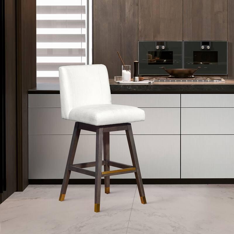 Basila Upholstered Bar or Counter Height Swivel Barstool - Grey & Pearl Fabric - Bar Height