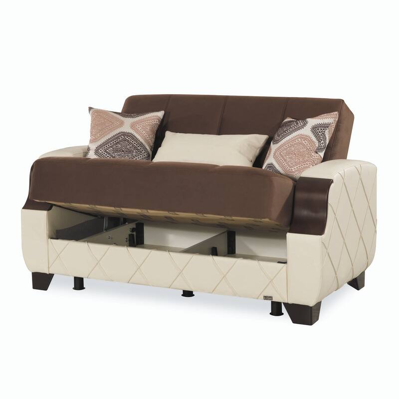 Collection Upholstered Convertible Loveseat With Storage - Cream+Brown
