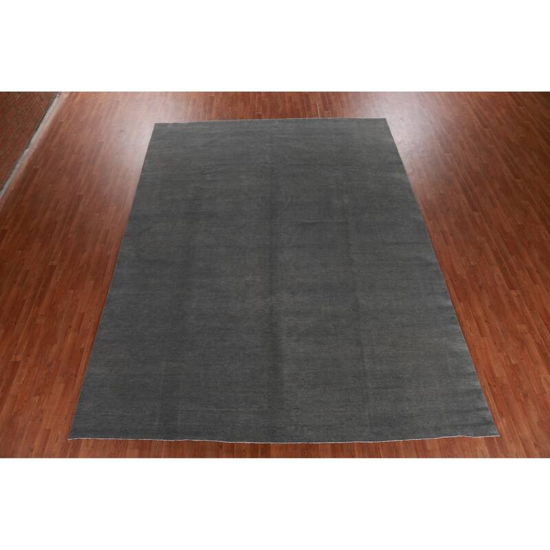 Hand Knotted Oriental 100% Wool Carpet Modern Solid Greys & Charcoal Gabbeh Area Rug - 13' 3'' X 10' 0''