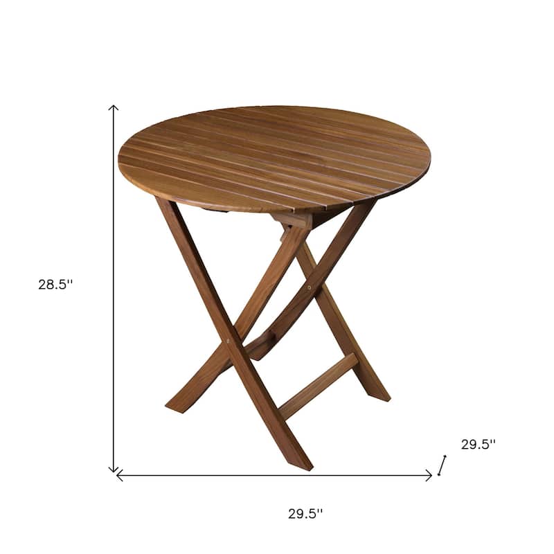 HomeRoots 30" Brown Rounded Solid Wood Folding Outdoor Side Table