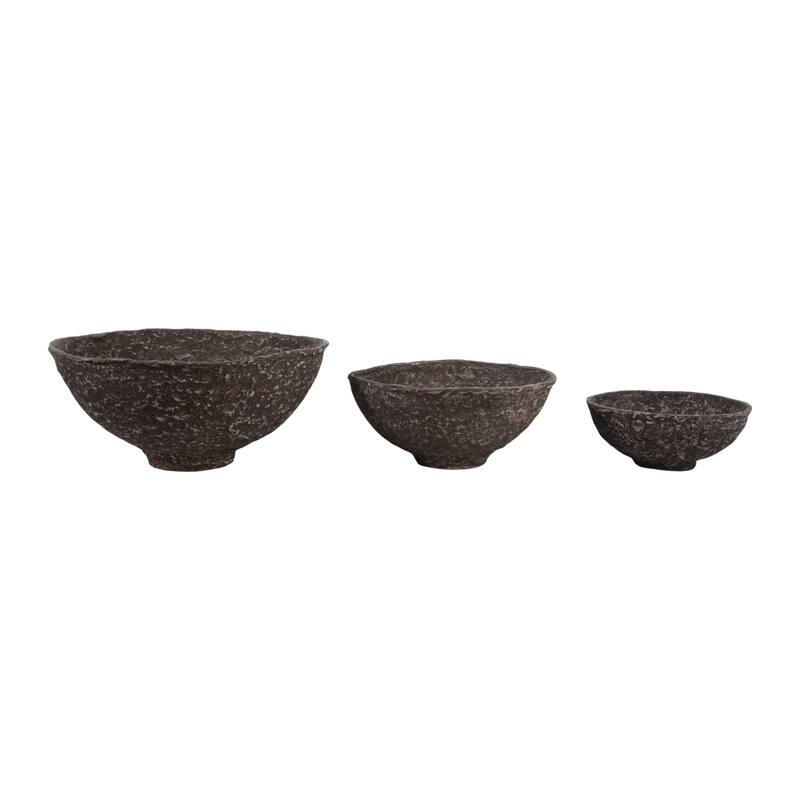 Pottery Paper Mache Bowls Handcrafted Unique Texture (Set of 3) - Brown - 22" x 22" x 10"