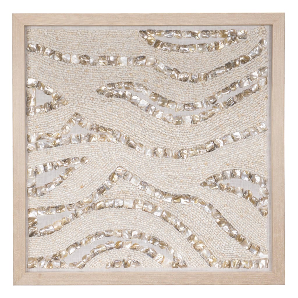 HUJI Handmade Pearl & Seashell Shadow Box Wall Decor for Bathroom Bedroom