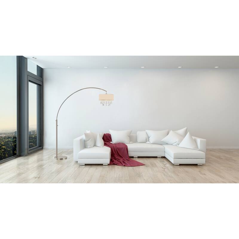Artiva Elena III LED Arched Crystal Floor Lamp with Dimmer - Satin Nickel