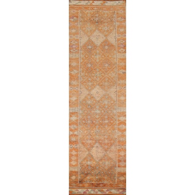 Geometric Oushak Oriental Vintage Runner Rug Handmade Wool Carpet - 2'6"x 8'0"