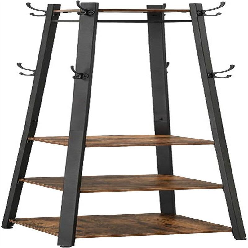 Coat Rack with 3 Shelves - 70.9"D x 16.9"W x 16.9"H - Rustic Brown