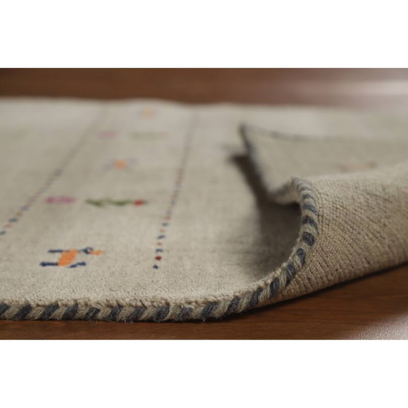 Hand Knotted Oriental 100% Wool Carpet Tribal Animal Pictorial Green Gabbeh Area Rug - 4' 11'' X 3' 1''