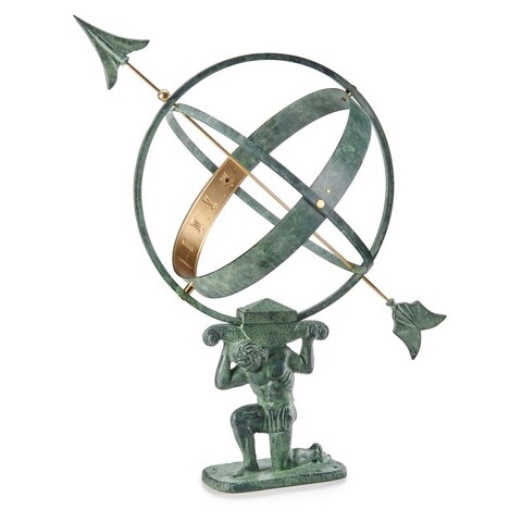 28" Verdigris Atlas Armillary Sundial with Brass Accents by Good Directions