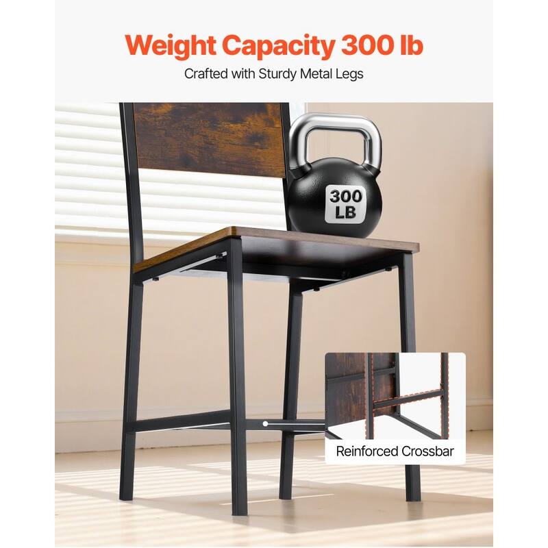 Rustic Brown-Black Metal MDF Dining Chair Set of 2 Ergonomic Sturdy Seat - 18.90 × 14.96 × 34.06 in
