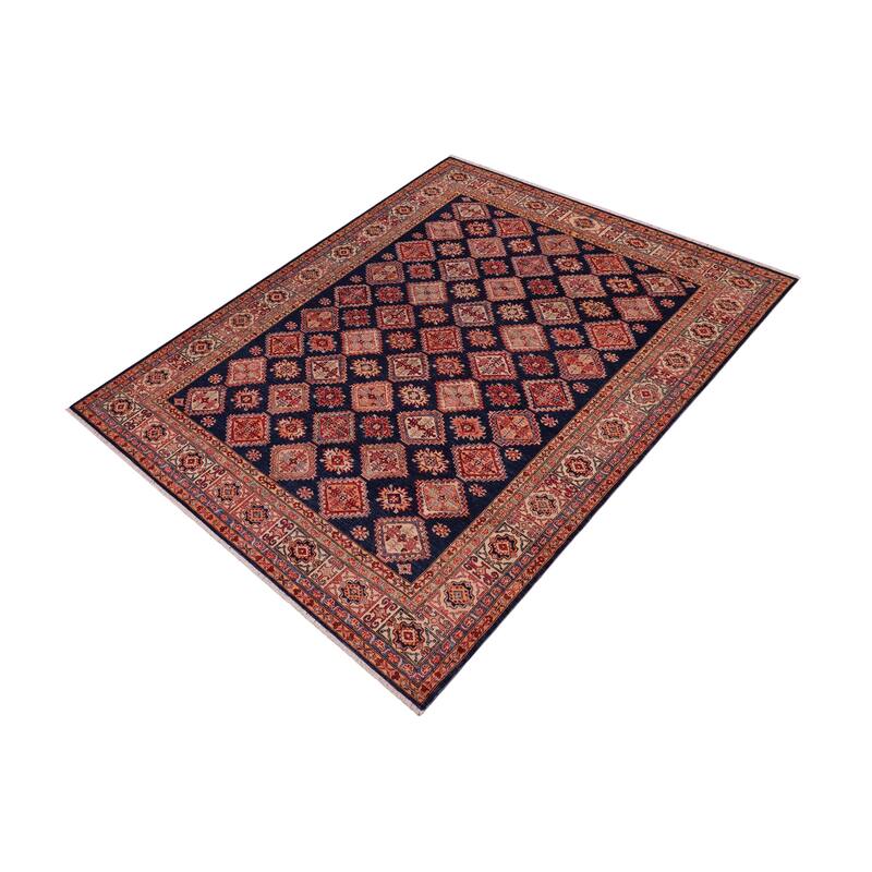 Tribal Super Kazak Marisol Blue/Beige Hand Knotted Wool Rug - 8'1'' x 9'4''