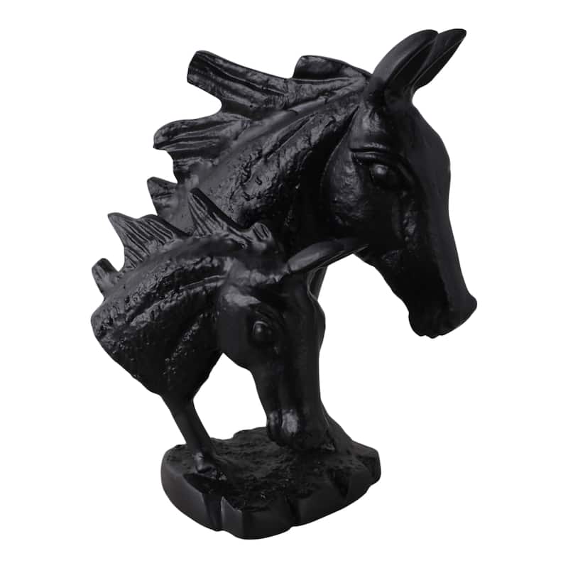 Horse and Foal Sculpture for Home Decor - 10", Black - 10.0"