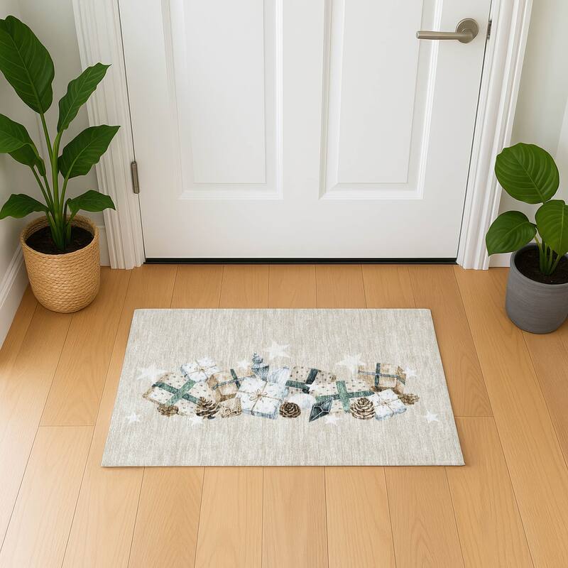 Premium Washable Super Soft Christmas Presents Mayfield Rug - Beige - 1'8" x 2'6"