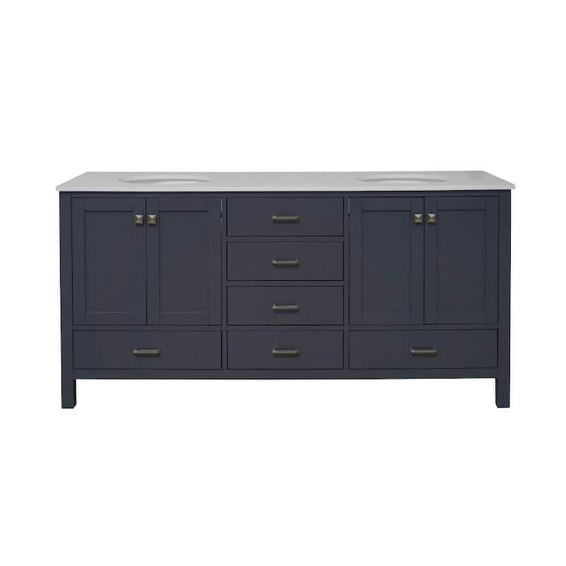 KitchenBathCollection Horizon 72" Double Bathroom Vanity with Engineered White Top