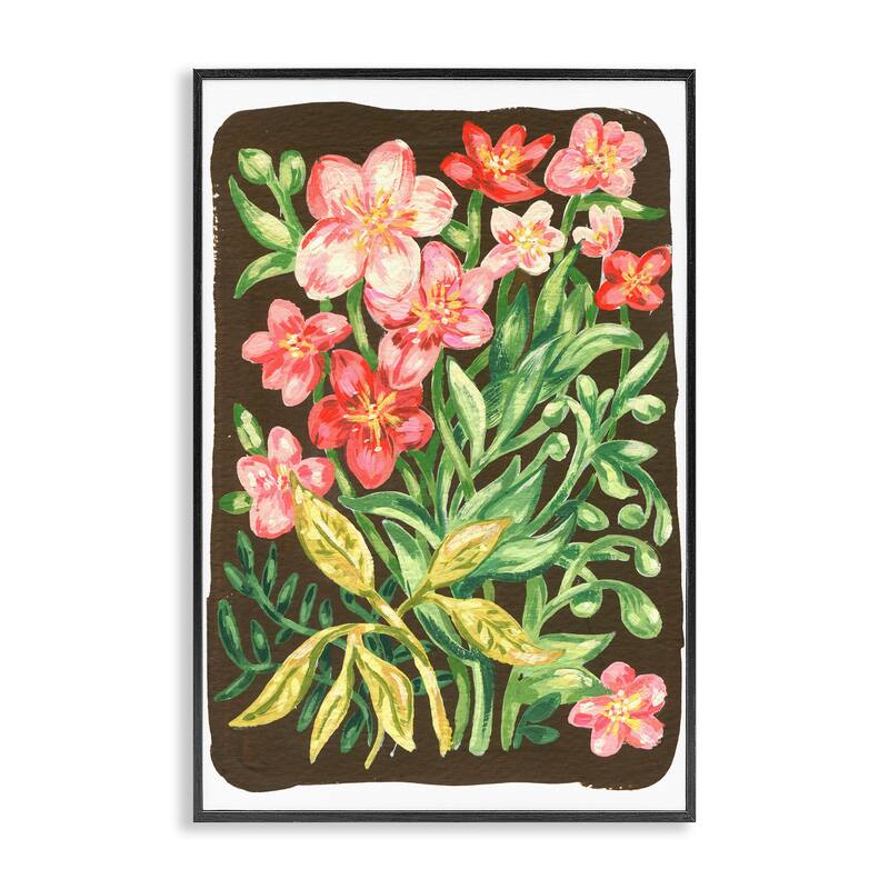 Stupell Garden Flowers on Brown Framed Giclee Art Design By Hannah Moren - 12 x 18 - Black