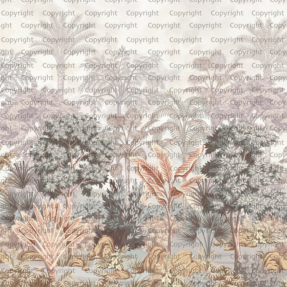 Pastel Tropical Forest Wallpaper Mural Purple Pink Foliage