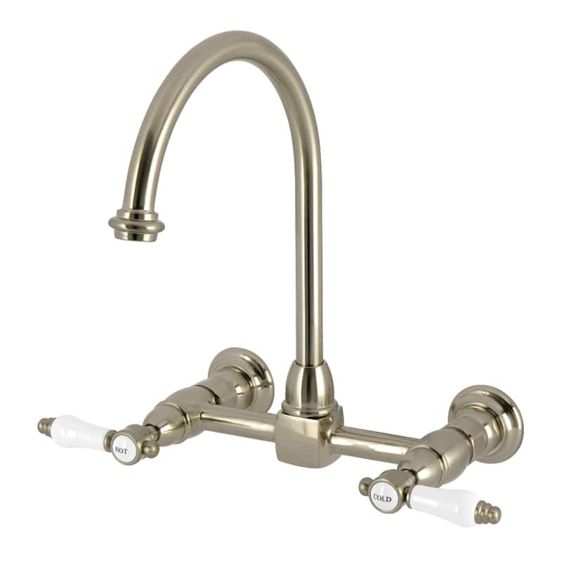 Kingston Brass Essex Double-Handle Wall-Mount Pre-Rinse Bridge Kitchen Faucet - Brushed Nickel