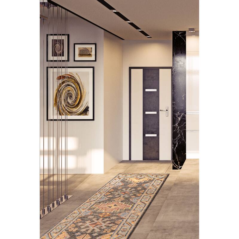 ECARPETGALLERY Hand-knotted Jules Serapi Dark Grey Wool Rug - 2'7 x 9'10