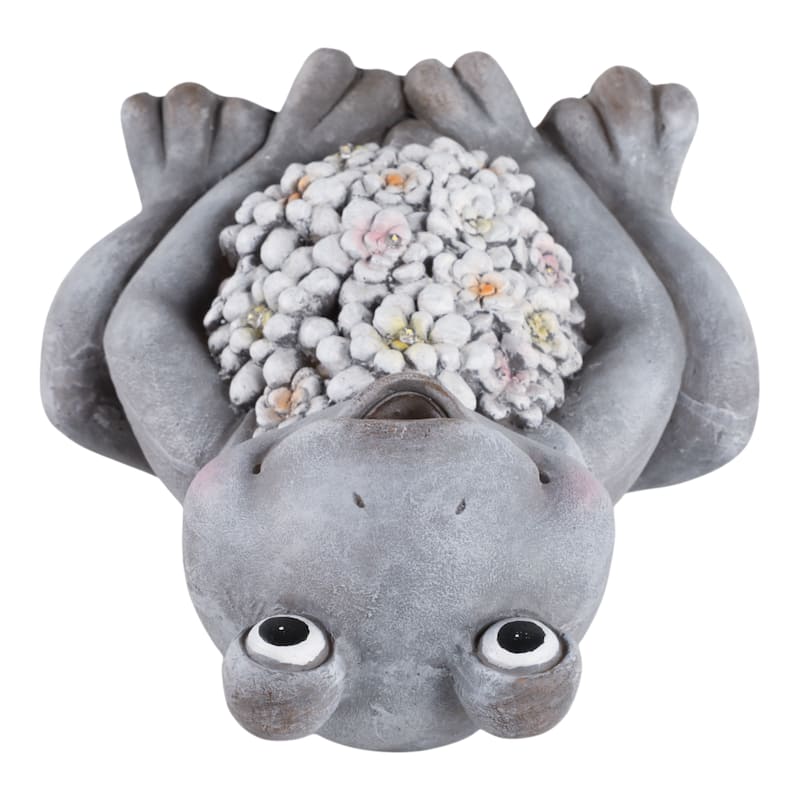 Magnesia Garden Statuary Floral Frog with Petals Finish - 13" Gray
