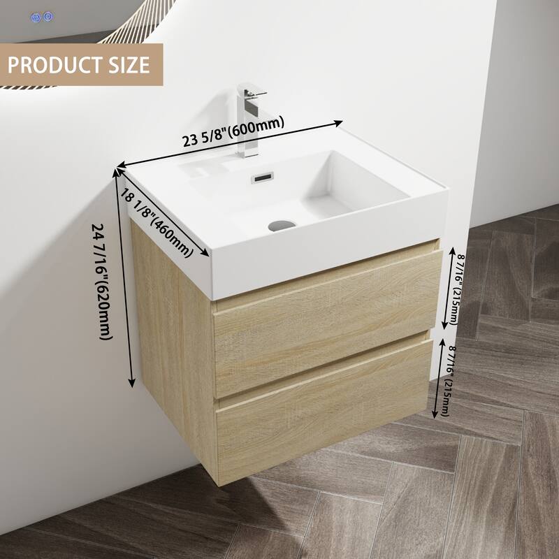 Vanity with Thick Edge Resin Sink, Soft-Close Drawers, Water-Resistant Melamine Surface (Sink and Cabinet Only)