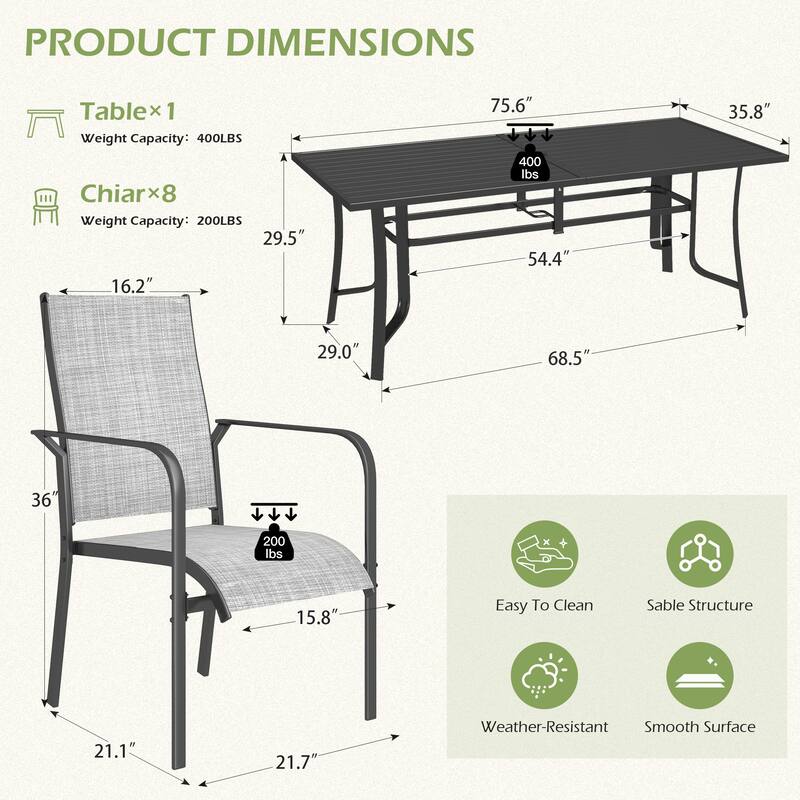 Patio Dining Set w Textilene / Swivel Rocking Chairs, Outdoor Table & Chairs w Adjustable Umbrella Hole, 5/7/9-Piece Garden Set