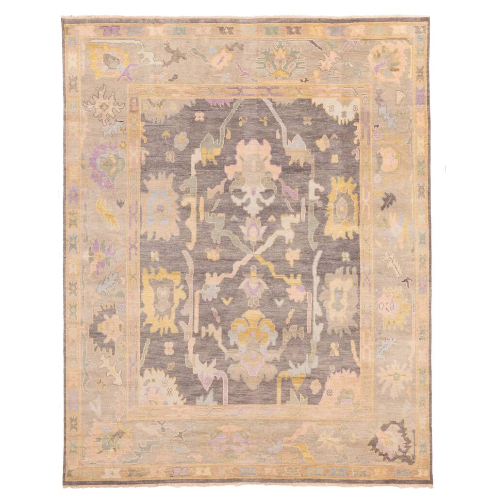 ECARPETGALLERY Hand-knotted Modern Oushak Dark Grey Wool Rug - 7'10 x 9'9