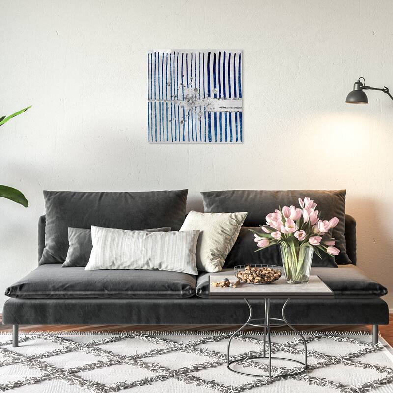 Wynwood Studio Canvas Abstract Love Forcefield Platinum Square White and Dark Blue Modern & Contemporary Wall Art Canvas Print - 20 x 20
