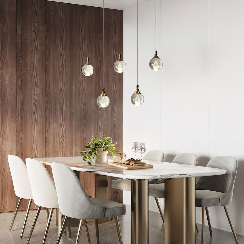 Modern 5-Light LED Chandelier Gold Linear Island Lights for Kitchen Island - W 30" x H 6"
