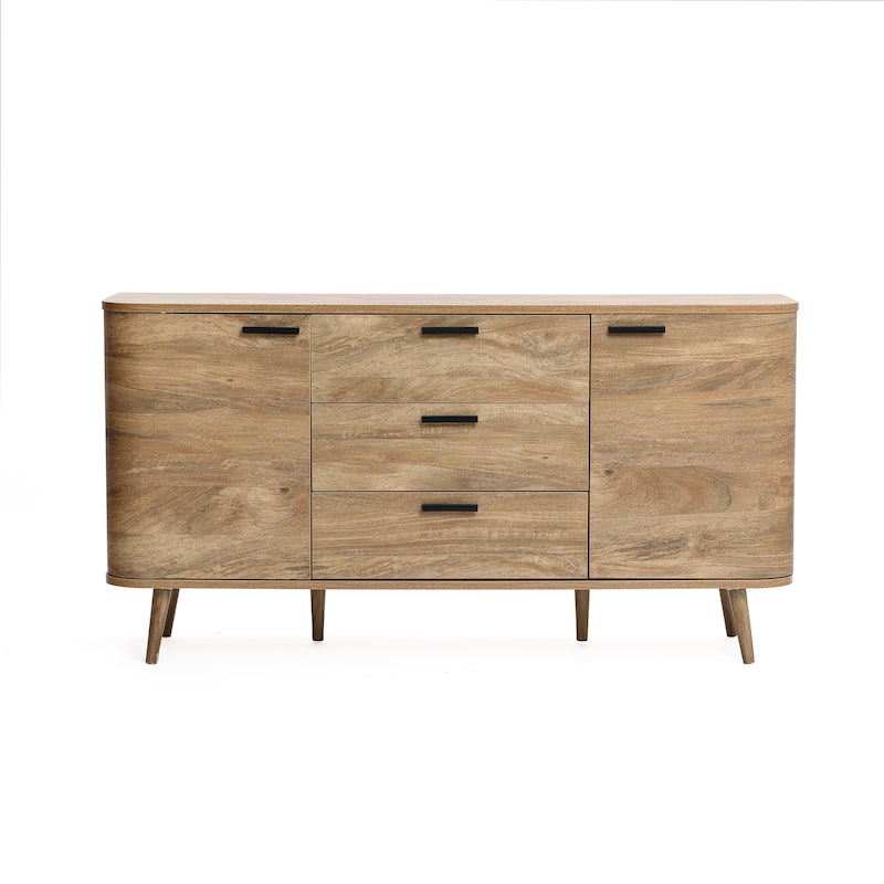 Natural Oak Manufactured Wood 2-Door and 3-Drawer Sideboard Cabinet - 59.1" Wide