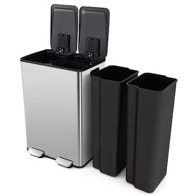 Costway 16 Gallon Dual Step Trash Can Recycle Bin Stainless Steel
