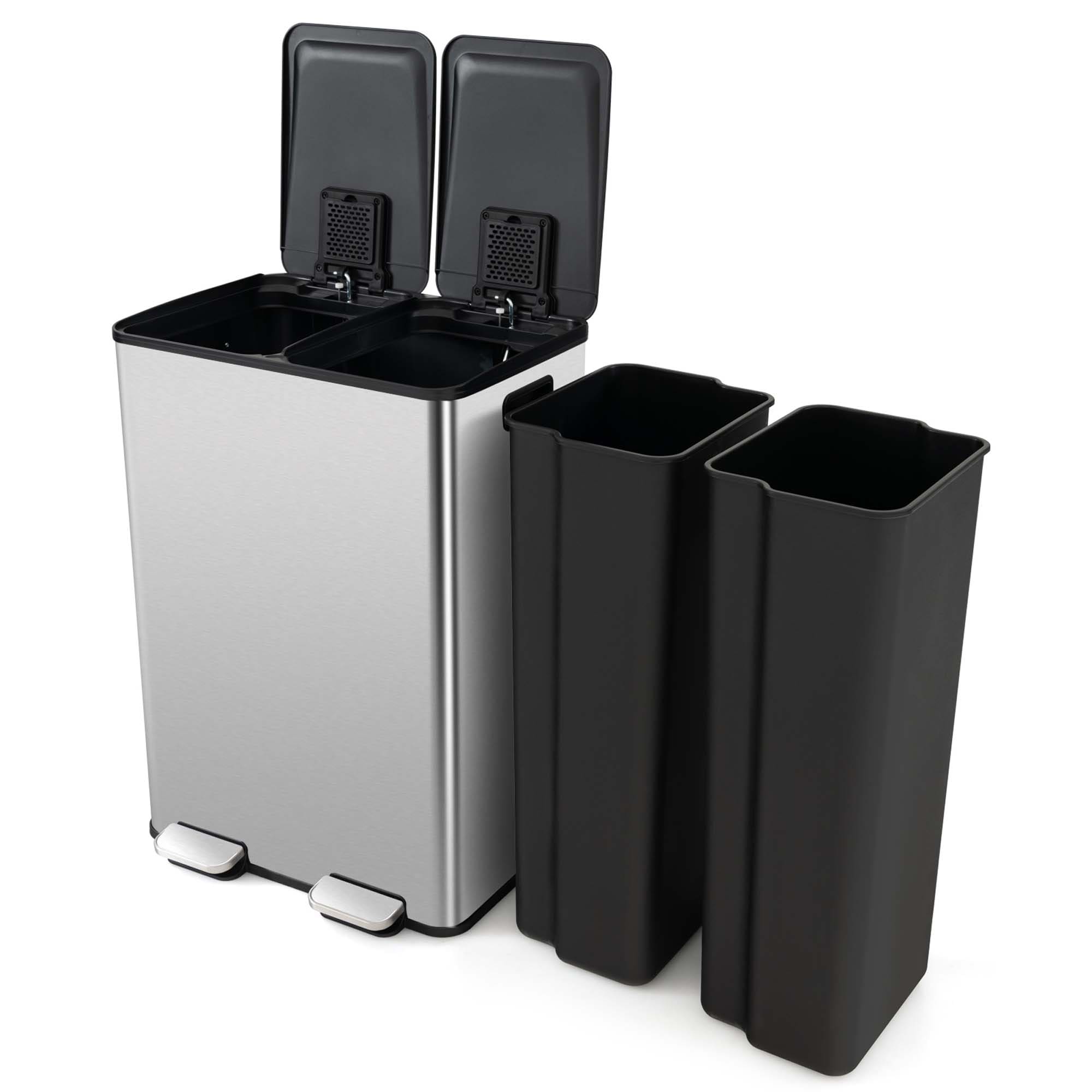 Costway 16 Gallon Dual Step Trash Can Recycle Bin Stainless Steel - See Details