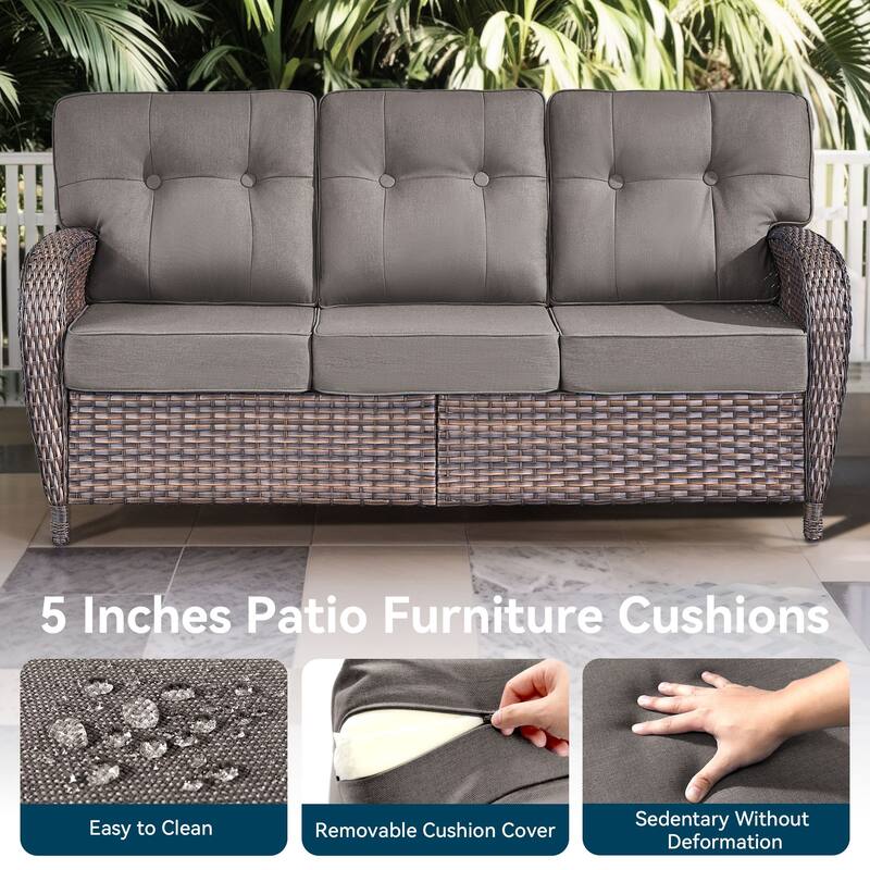 3 Pieces Pocassy 3-Seat Sofa with Ottomans