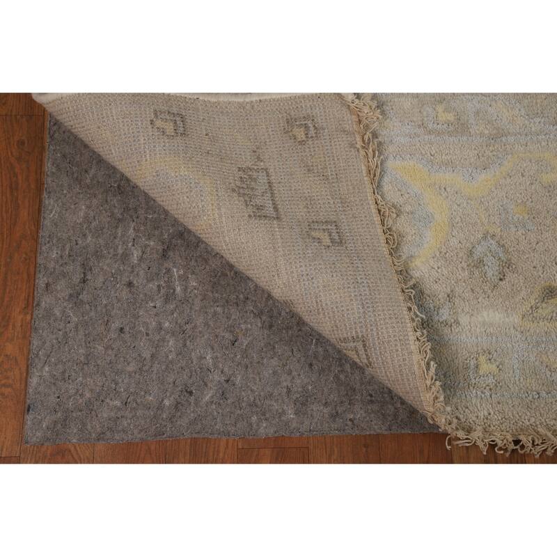 Geometric Beige Oushak Indian Area Rug Hand-Knotted Wool Carpet - 7'10"x 9'10"