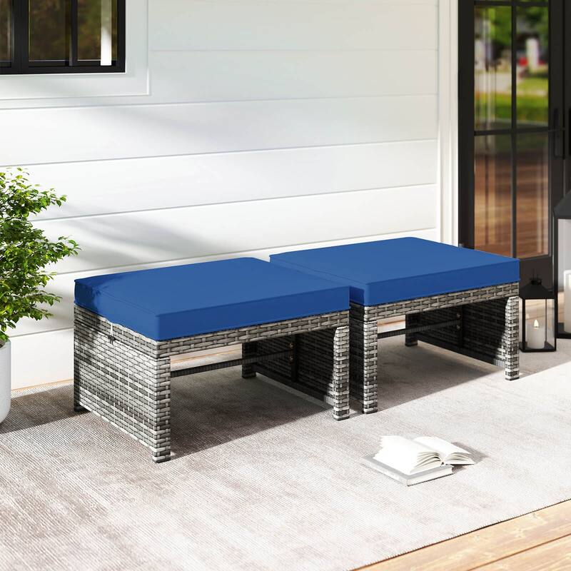 Costway Patio Ottomans Set of 2 PE Rattan Footstools with Removable - See Details