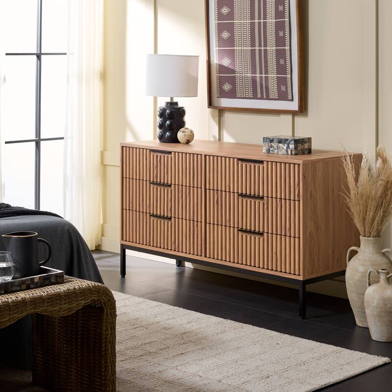 SAFAVIEH Home Lylia 6-Drawer Dresser - Oak/Black