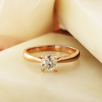 Auriya 14k Rose Gold 1/2ctw Round Solitaire Diamond Engagement Ring