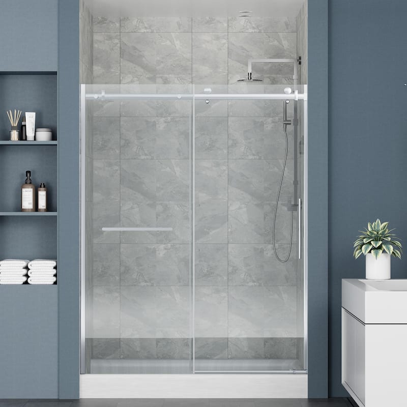 EROMMY Frameless Sliding Shower Door 60"x76", Clear Tempered Glass, Explosion-Resistant, Waterproof
