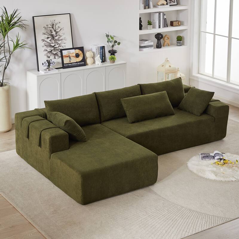 Modern Chenille Upholstered Sectional Sofa Couch Set,Modular L Shaped Sectional Living Room Sofa Set With 6 Pillows(Left Chaise)