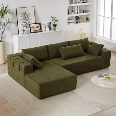 Modern Chenille Upholstered Sectional Sofa Couch Set,Modular L Shaped Sectional Living Room Sofa Set With 6 Pillows(Left Chaise)
