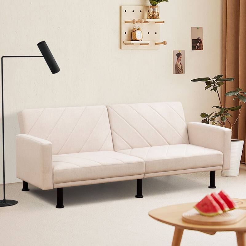 Upholstered Tufted Linen Convertible Futon Sofa Bed - 77 inches