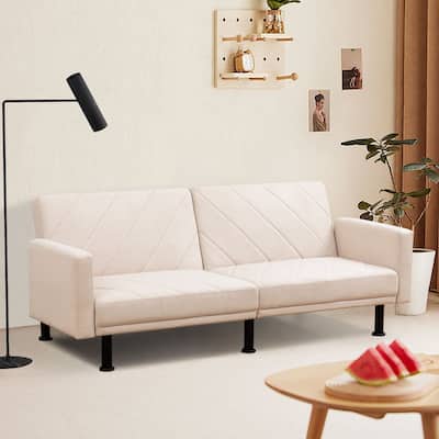 Upholstered Tufted Linen Convertible Futon Sofa Bed - 77 inches