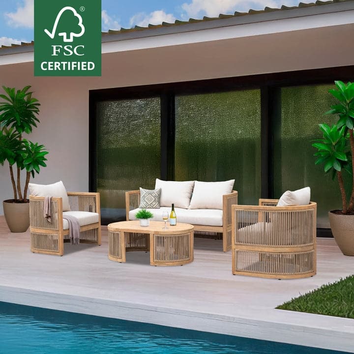 Kinger Home Haven 4-Piece Acacia Rounded Patio Set - Brown