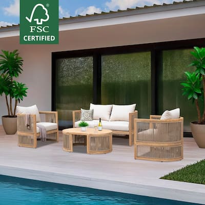 Kinger Home Haven 4-Piece Acacia Rounded Patio Set