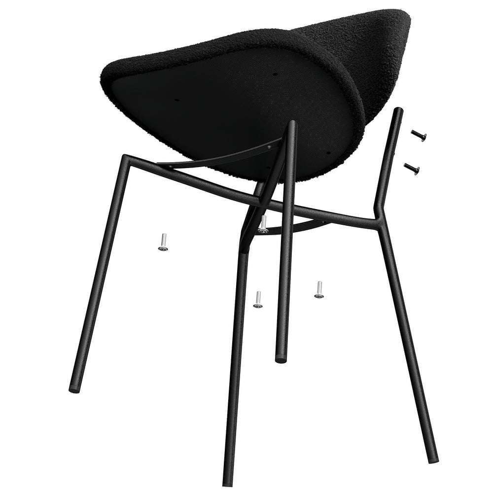 Set of 4 Mid-Century Modern Upholstered Boucle Dining Chairs with Curved Backrest