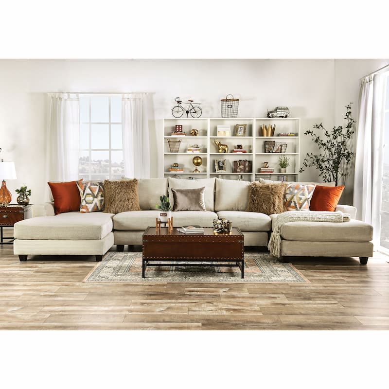 Pluttnam Transitional Tan Microfiber U-Shaped Sectional by Furniture of America