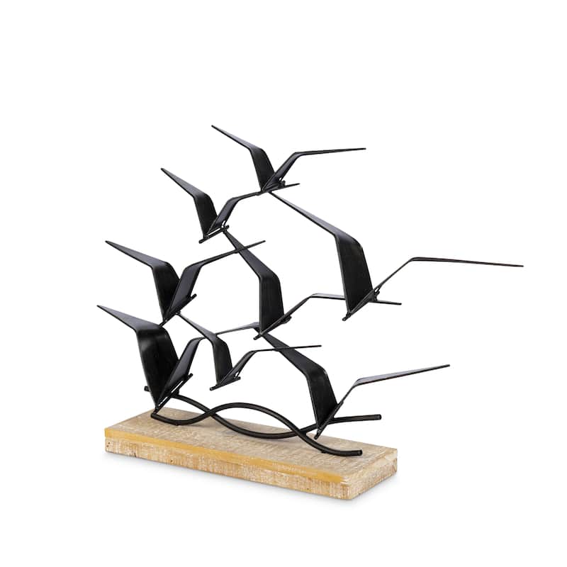 19.88 in L Metal Birds in Flight Wooden Table Decor