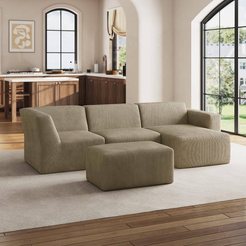 114" W Fully Sponge Molded Modular Sectional Sofa Chaise with Ottoman