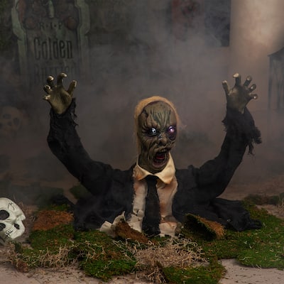 LED Lighted and Animated Zombie Halloween Decoration - 19" - White Lights