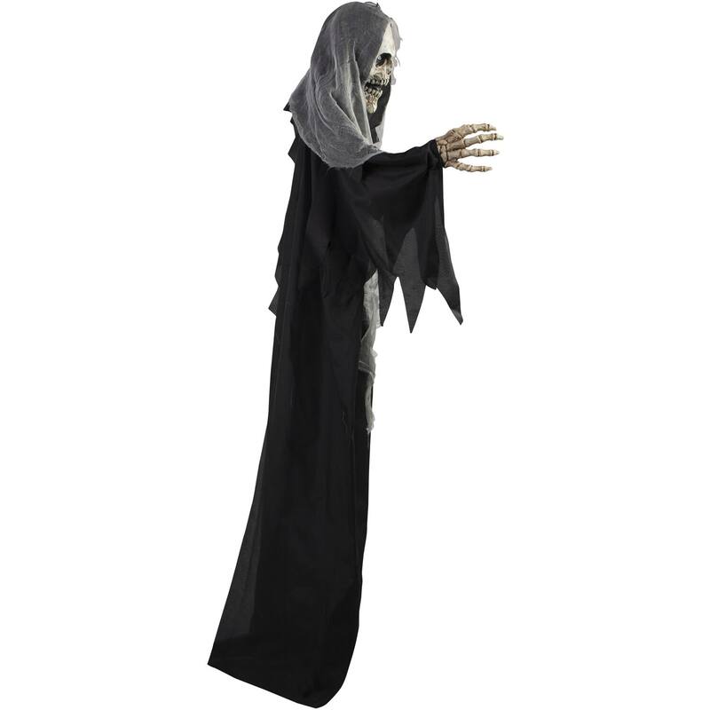 Life-Size Animatronic Skeleton Reaper with Lights and Sound, Indoor/Covered Outdoor Halloween Decoration
