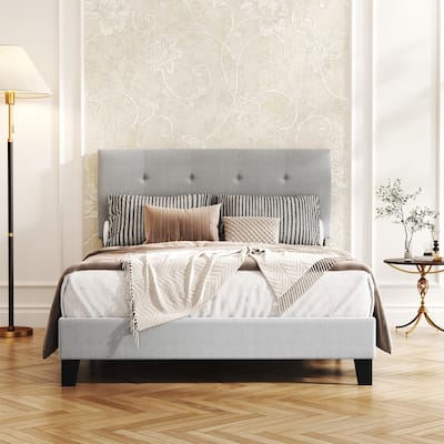 Upholstered Platform Bed Frame with Tufted Headboard