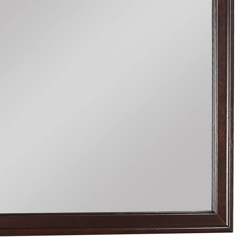 Rectangular Molded Wooden Frame Dresser Top Mirror, Cherry Brown and Silver